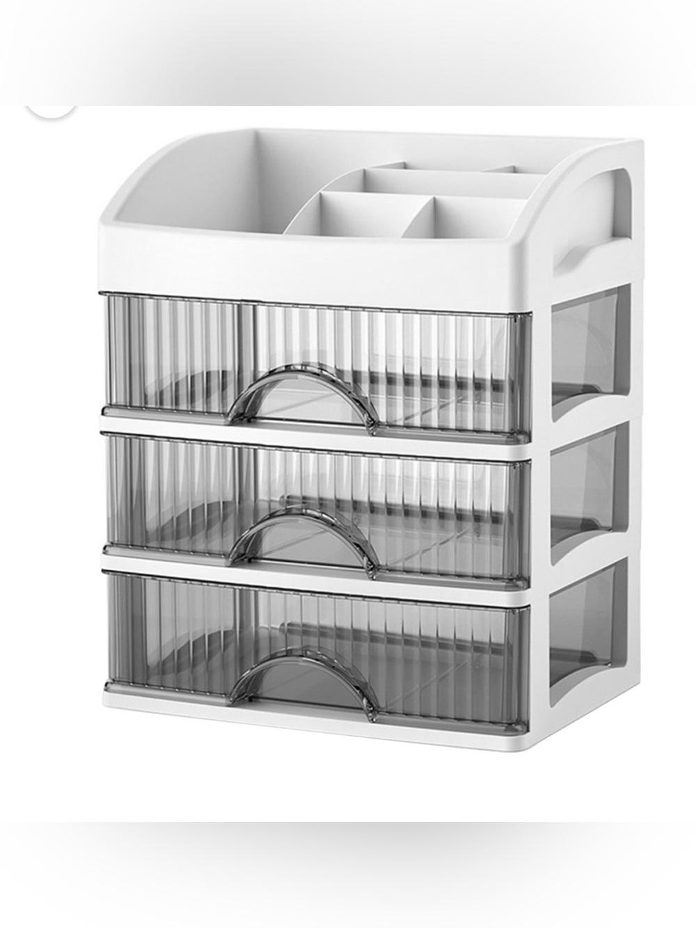 White Desktop, Makeup or Skincare Organizer with 3 Smoke-Tone Drawers